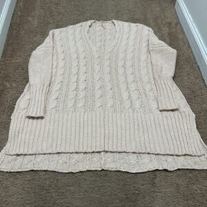 Free People Oversized Cable Knit Blush Pink Pullover Sweater Size Small